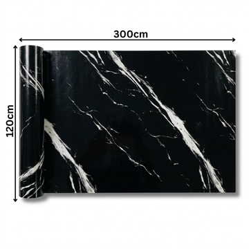 Rola Autoadeziva Imitatie Marmura Neagra cu Nervuri Albe, 2mm, 120x300cm, 3.6mp, Cod 606-49