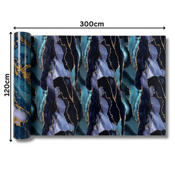 Rola Autoadeziva Imitatie Marmura Albastra cu Turcoaz si Auriu, 2mm, 120x300cm, 3.6mp, Cod 606-7