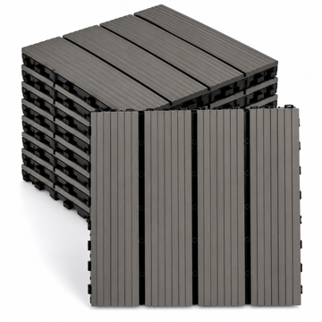 Set 10 Placi WPC Interconectabile pentru Terasa si Balcon cu Aspect de Lemn, Gri Antracit, Pardoseala Exterior, Sistem Click, 29 x 29 cm, Acoperire 0,84 m², COD: 602-28