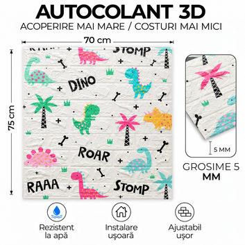 10 x Placi Tapet 3D  70 X 75 Cm "Baby room - dinozauri " , Cod 21, 5mm