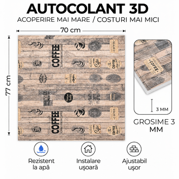 10 x Placi Tapet 3D - 70 X 77 Cm " Cafea " 3mm ( COD: 7373-24 )