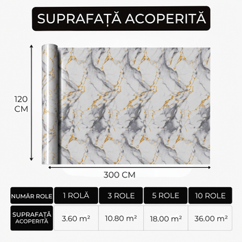 Rola Autoadeziva Imitatie Marmura , 1.5mm, 120x300cm, 3.6mp, Cod MG-7756