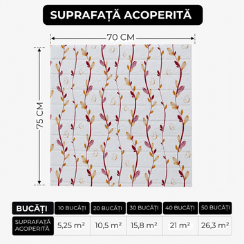 10 x Placi Tapet 3D - 70 X 75 Cm " Caramida alba- LIANA grena " 3mm ( COD: 111)