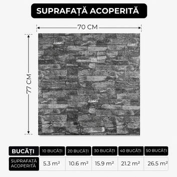 10 x Placi Tapet 3D - 70 X 77 Cm "Piatra Gri - V 2" 3mm ( COD: 23- V 2 )