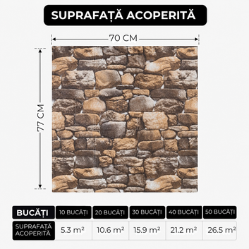 10 x Placi Tapet 3D - 70 X 77 Cm "Pietre Rotunjite- Crem Deschis" 3mm ( COD: 88)