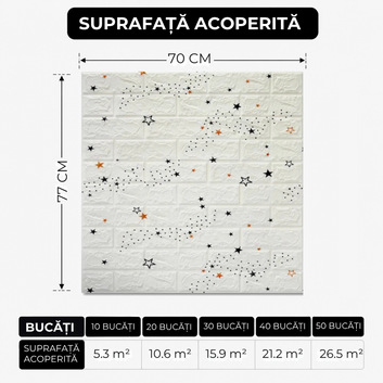 10 x Placi Tapet 3D - 70 X 77 Cm "Alb Cu Steluțe" 3mm ( COD: 52 )
