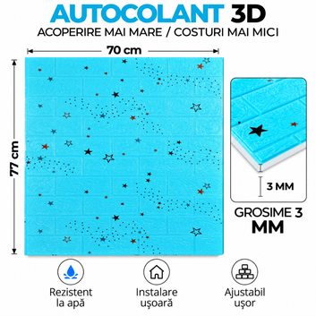 10 x 3D tapétapanel - 70 x 77 cm "Kék csillagos" 3 mm ( KÓD: 53 )