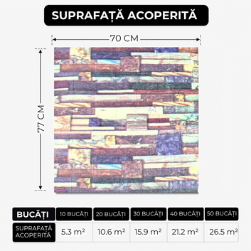 10 x Placi Tapet 3D  70 X 77 Cm "Lemn Colorat" 3mm ( COD: 89 )