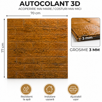 10 x Placi Tapet 3D - 70 X 77 Cm "Piatra Maro" 3mm ( COD: V0209-11 )
