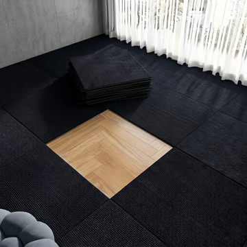 Set 10 bucăți mocheta autoadezivă pentru pardoseală, negru, 60x60cm, 3.6mp, COD - V0602-21