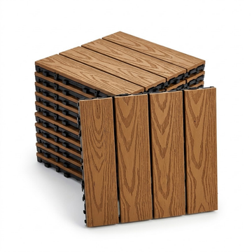Set 11 bucăți plăci pentru terasa sau balcon interconectabile, WPC, culoarea lemnului, 30x30cm, 1mp, COD: V0606-52